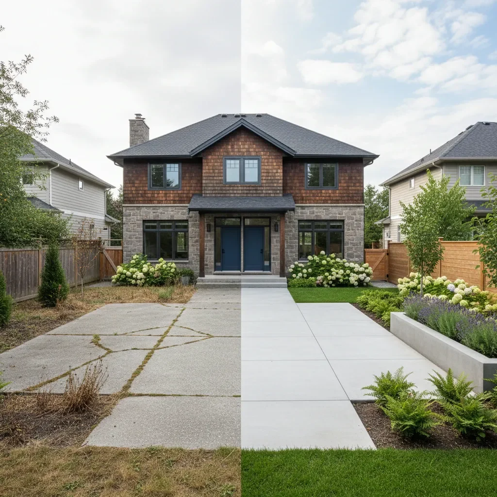 Concrete contractor transformation - before and after by Quality Landscaping Kirkland in Kirkland